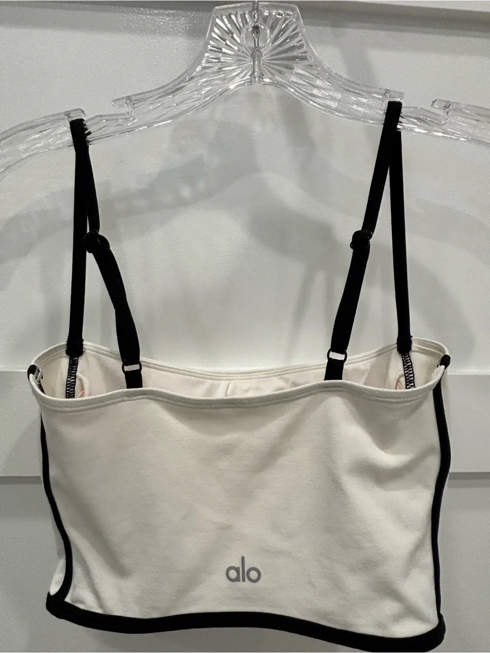 ALO Yoga Airbrush Streamlined Bra Tank White w/ Black Trim
